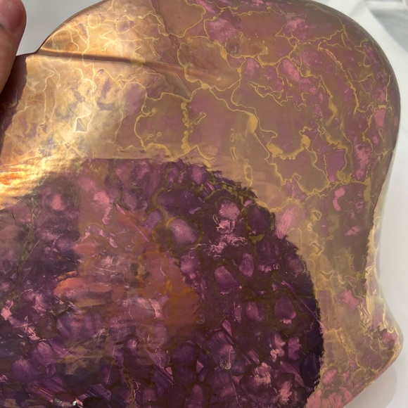 Lusterware Iridescent Glazed Ceramic Vase Planter Pink Gold Accent 8”x10” - Picture 8 of 9